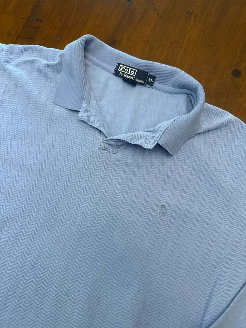 Polo Ralph Lauren XL Light Blue Chevron Textured Long Sleeve Polo Shirt